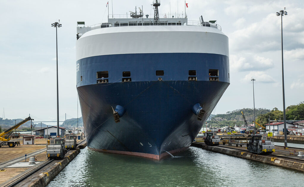 Panama Canal cargo ship in locks geographic chokepoint global trade route