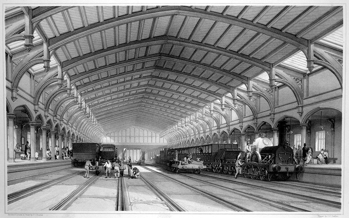 Bristol Temple Meads railway station train-shed engraving, Victorian era