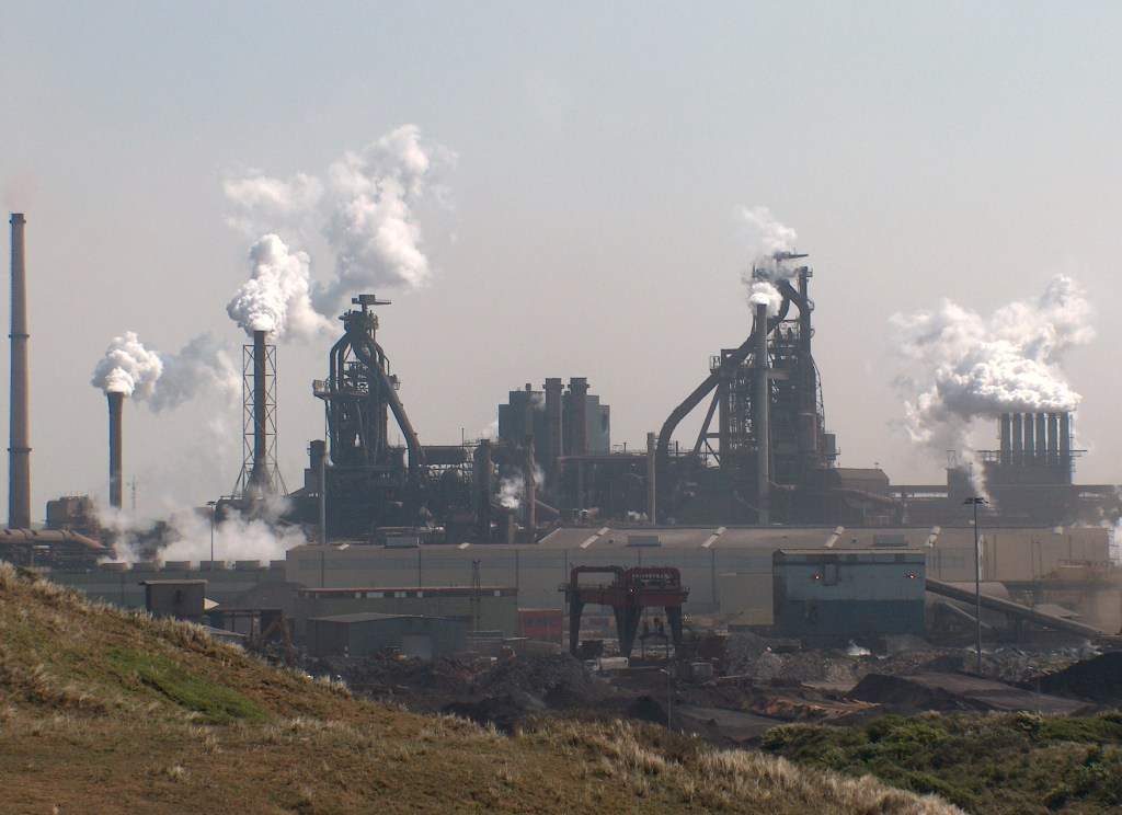 Steel mill blast furnaces representing the industrial scale of the U.S. Steel Trust