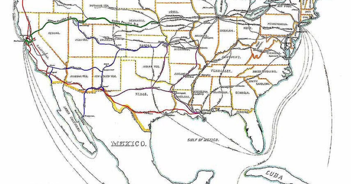 US Pacific railroads 1887 map transcontinental route Harriman Hill