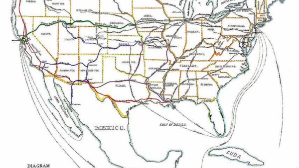 US Pacific railroads 1887 map transcontinental route Harriman Hill